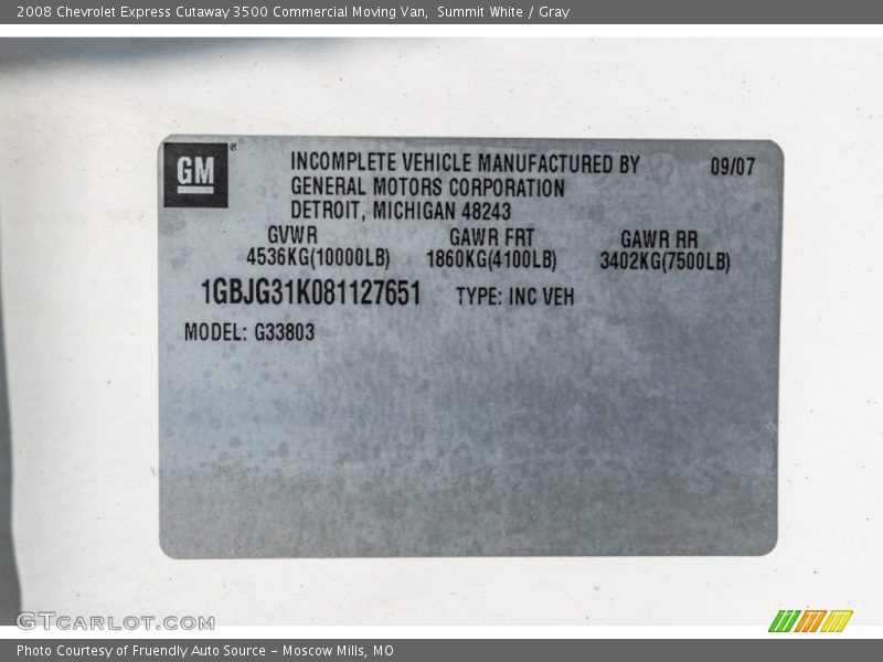 Summit White / Gray 2008 Chevrolet Express Cutaway 3500 Commercial Moving Van