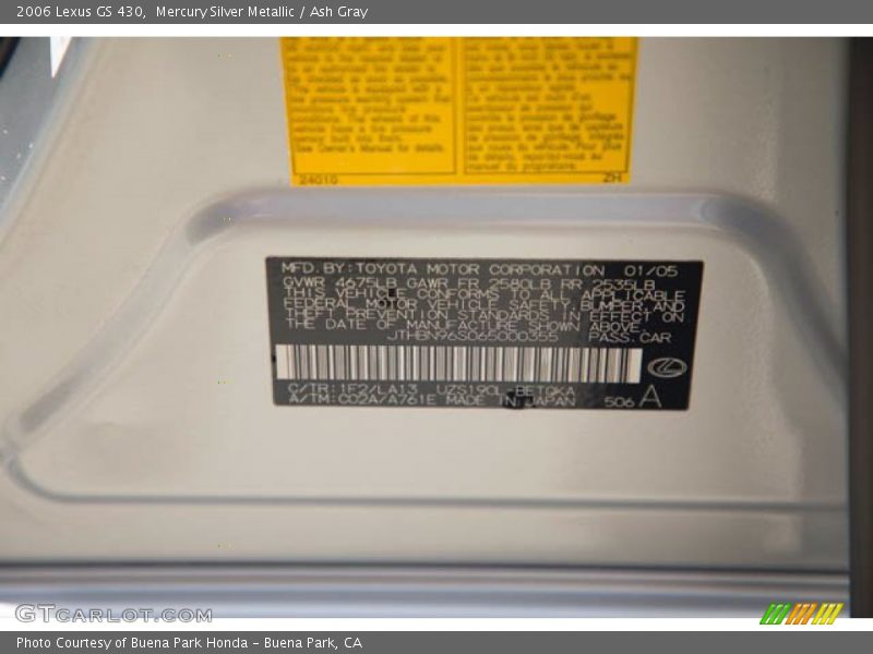 Mercury Silver Metallic / Ash Gray 2006 Lexus GS 430