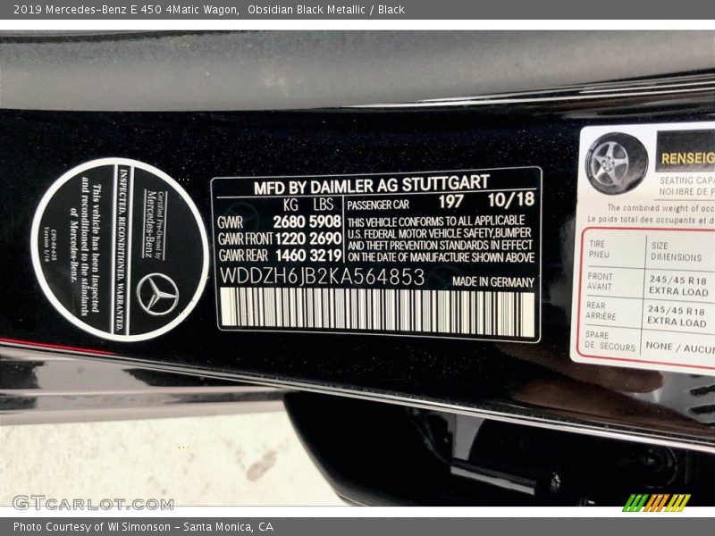 Obsidian Black Metallic / Black 2019 Mercedes-Benz E 450 4Matic Wagon