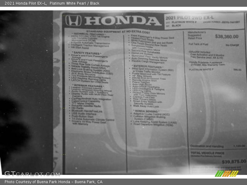 Platinum White Pearl / Black 2021 Honda Pilot EX-L