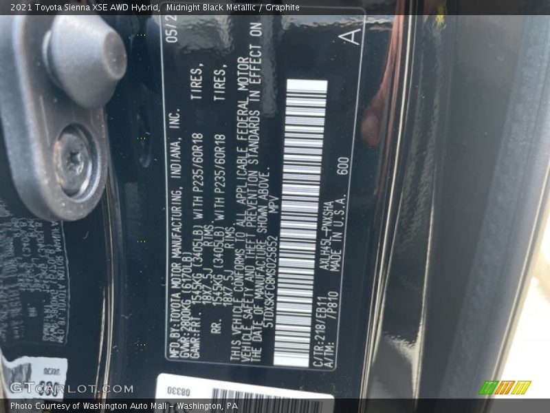 Midnight Black Metallic / Graphite 2021 Toyota Sienna XSE AWD Hybrid