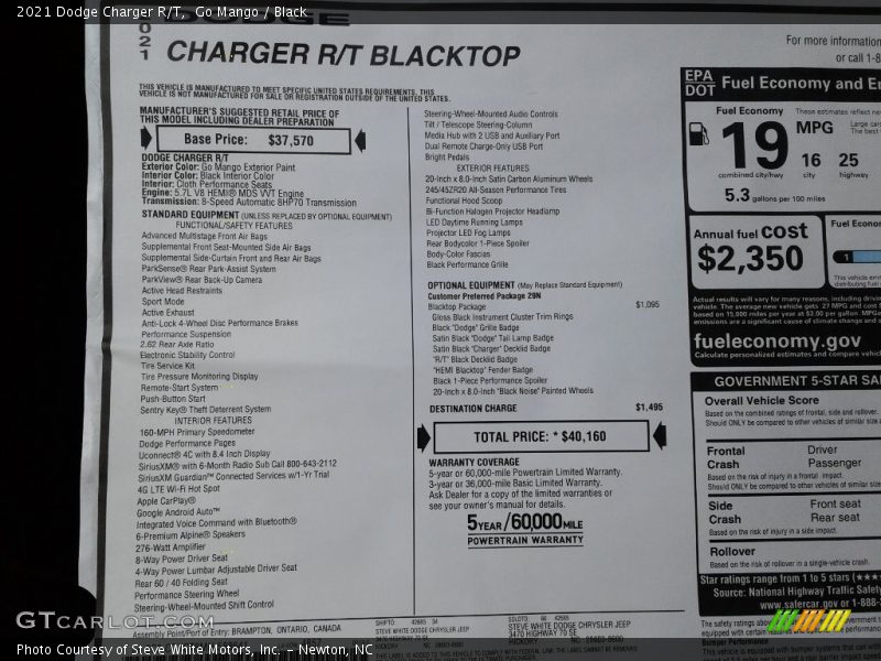 2021 Charger R/T Window Sticker