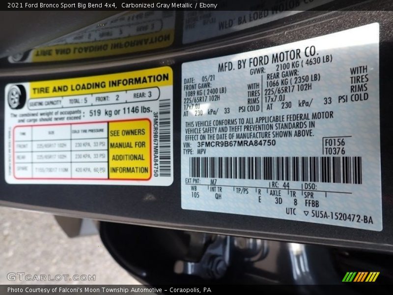 2021 Bronco Sport Big Bend 4x4 Carbonized Gray Metallic Color Code M7