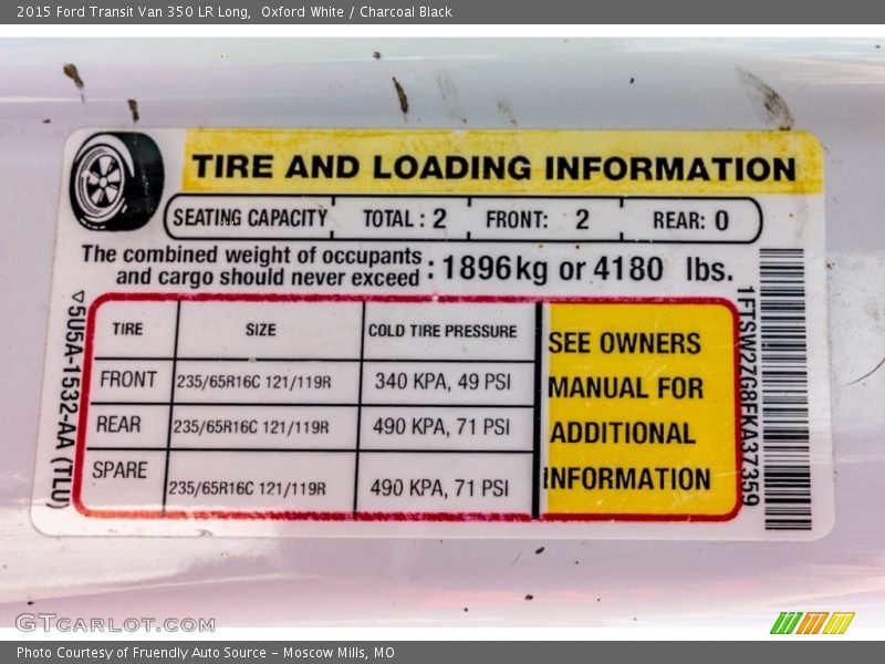 Oxford White / Charcoal Black 2015 Ford Transit Van 350 LR Long