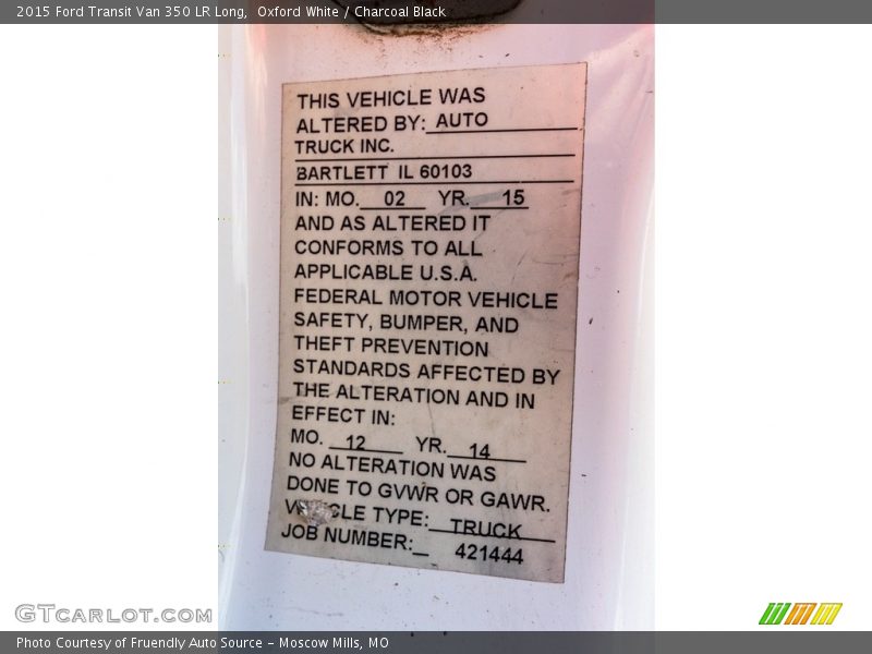 Oxford White / Charcoal Black 2015 Ford Transit Van 350 LR Long