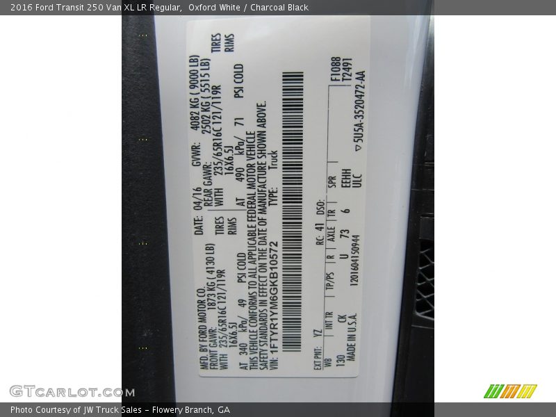2016 Transit 250 Van XL LR Regular Oxford White Color Code YZ
