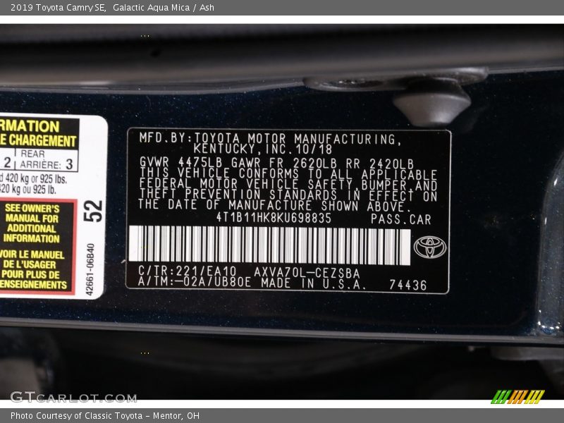 Galactic Aqua Mica / Ash 2019 Toyota Camry SE