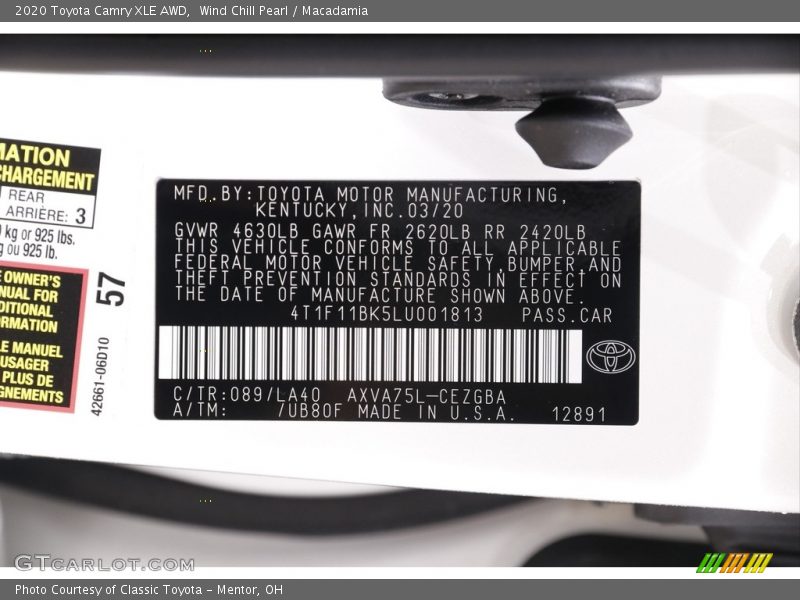 Wind Chill Pearl / Macadamia 2020 Toyota Camry XLE AWD