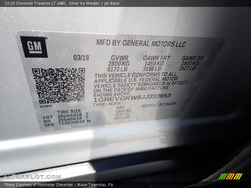 Silver Ice Metallic / Jet Black 2018 Chevrolet Traverse LT AWD