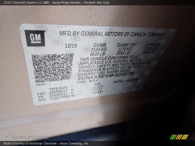 Sandy Ridge Metallic / Medium Ash Gray 2019 Chevrolet Equinox LS AWD