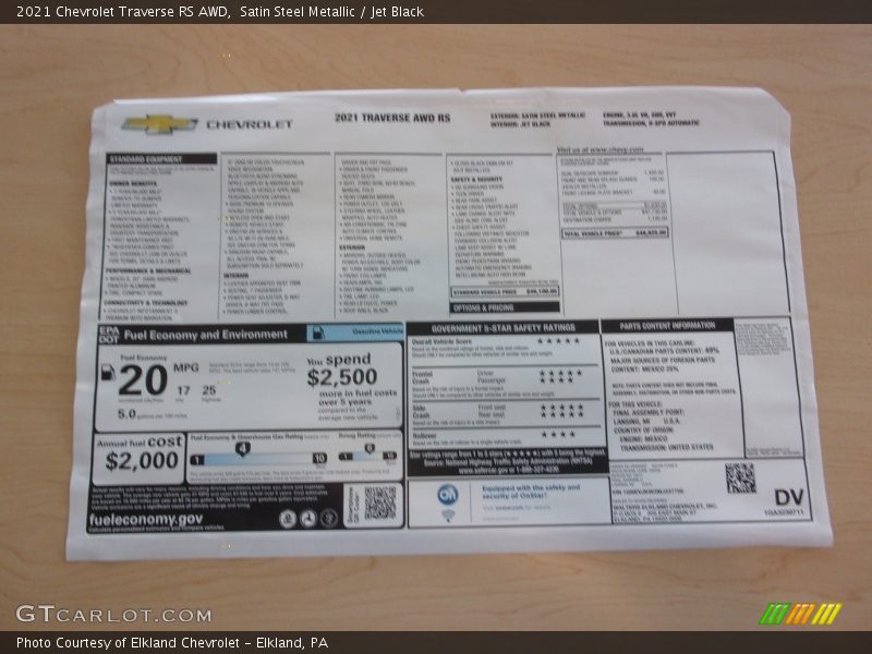 Satin Steel Metallic / Jet Black 2021 Chevrolet Traverse RS AWD