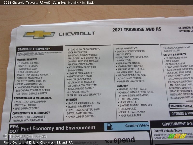 Satin Steel Metallic / Jet Black 2021 Chevrolet Traverse RS AWD