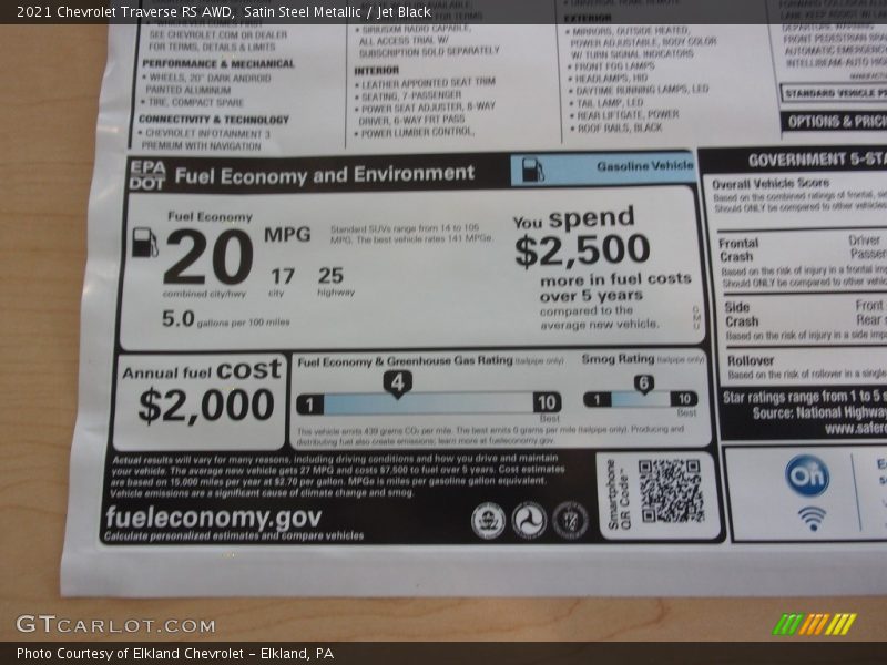 Satin Steel Metallic / Jet Black 2021 Chevrolet Traverse RS AWD