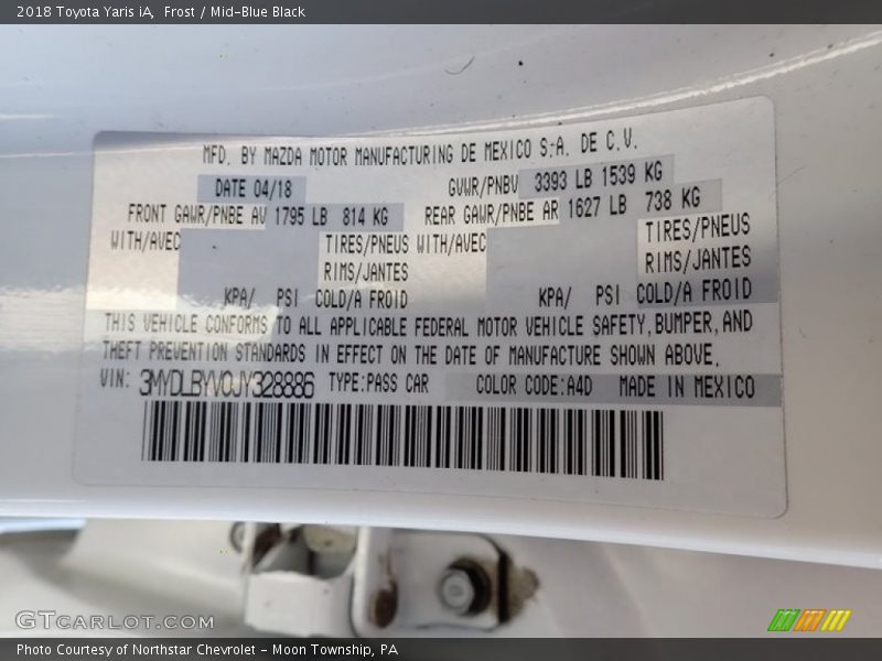 Frost / Mid-Blue Black 2018 Toyota Yaris iA