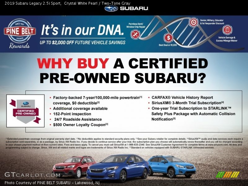 Crystal White Pearl / Two-Tone Gray 2019 Subaru Legacy 2.5i Sport