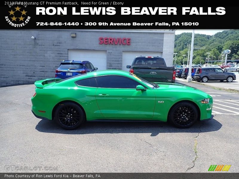 Need For Green / Ebony 2019 Ford Mustang GT Premium Fastback