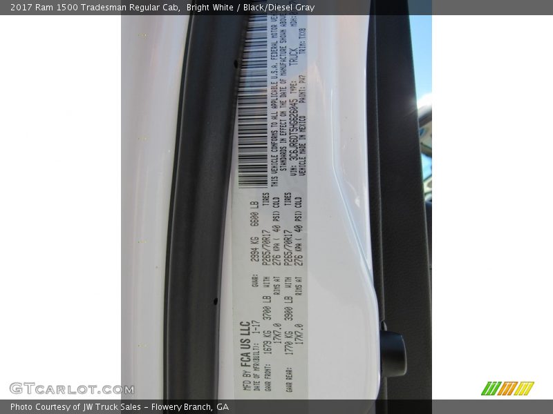 2017 1500 Tradesman Regular Cab Bright White Color Code PW7