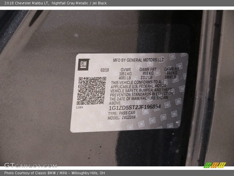 Nightfall Gray Metallic / Jet Black 2018 Chevrolet Malibu LT