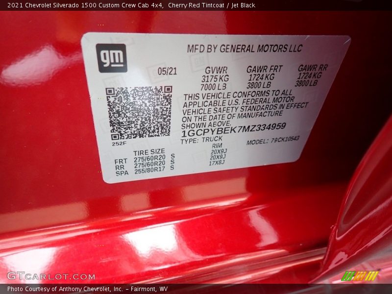 Cherry Red Tintcoat / Jet Black 2021 Chevrolet Silverado 1500 Custom Crew Cab 4x4