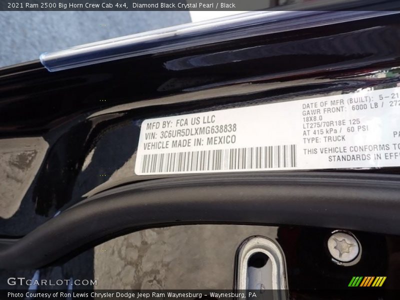 Diamond Black Crystal Pearl / Black 2021 Ram 2500 Big Horn Crew Cab 4x4