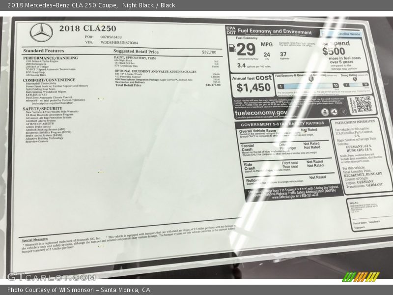 Night Black / Black 2018 Mercedes-Benz CLA 250 Coupe