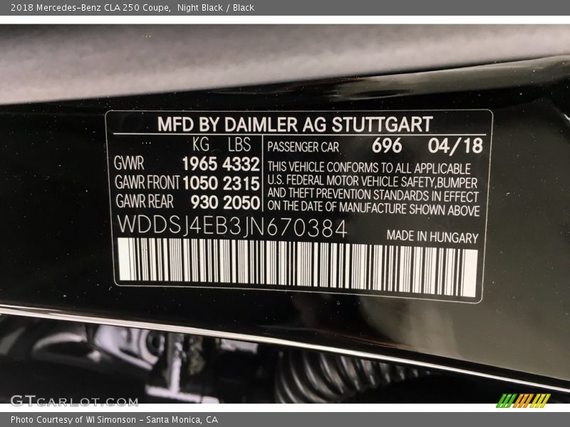 Night Black / Black 2018 Mercedes-Benz CLA 250 Coupe