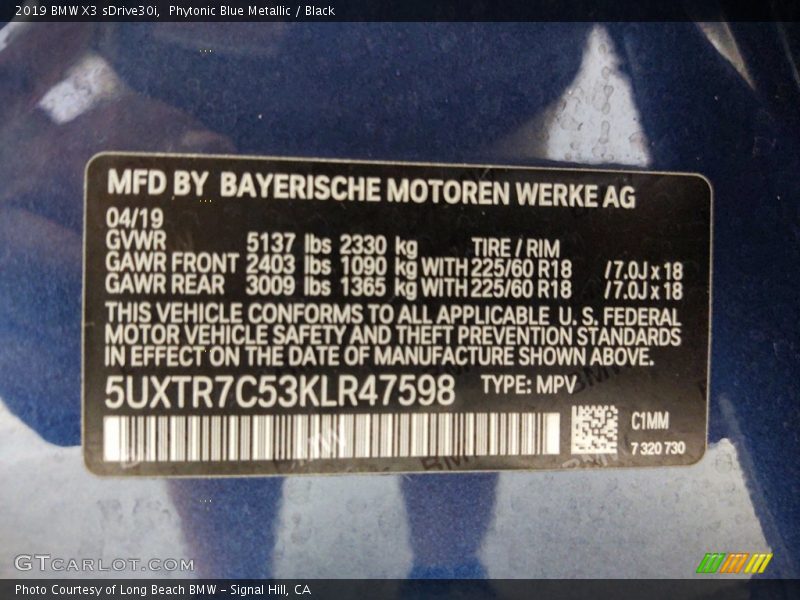 2019 X3 sDrive30i Phytonic Blue Metallic Color Code C1M