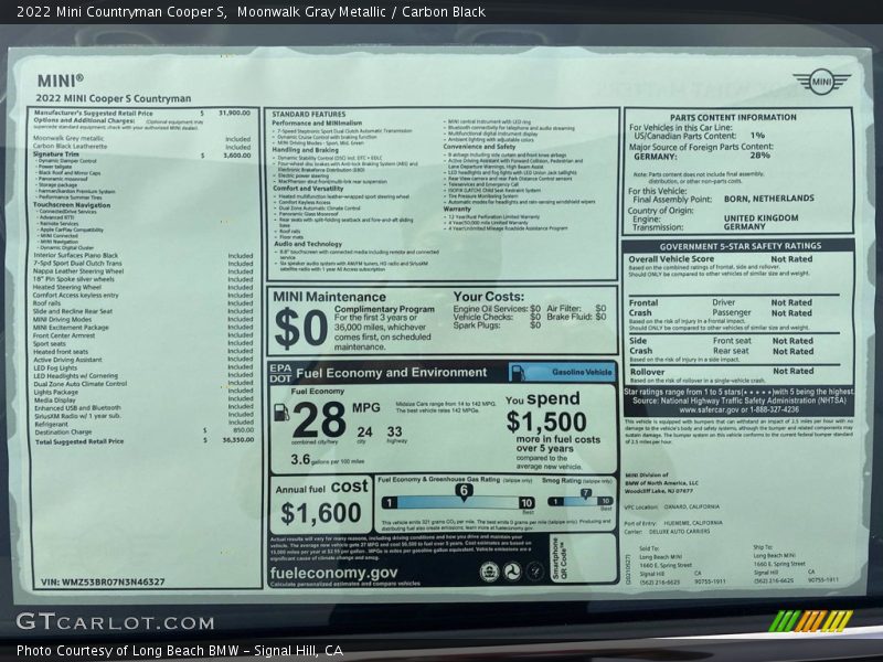  2022 Countryman Cooper S Window Sticker