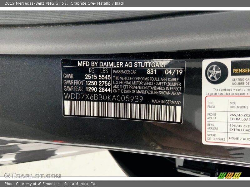 Graphite Grey Metallic / Black 2019 Mercedes-Benz AMG GT 53