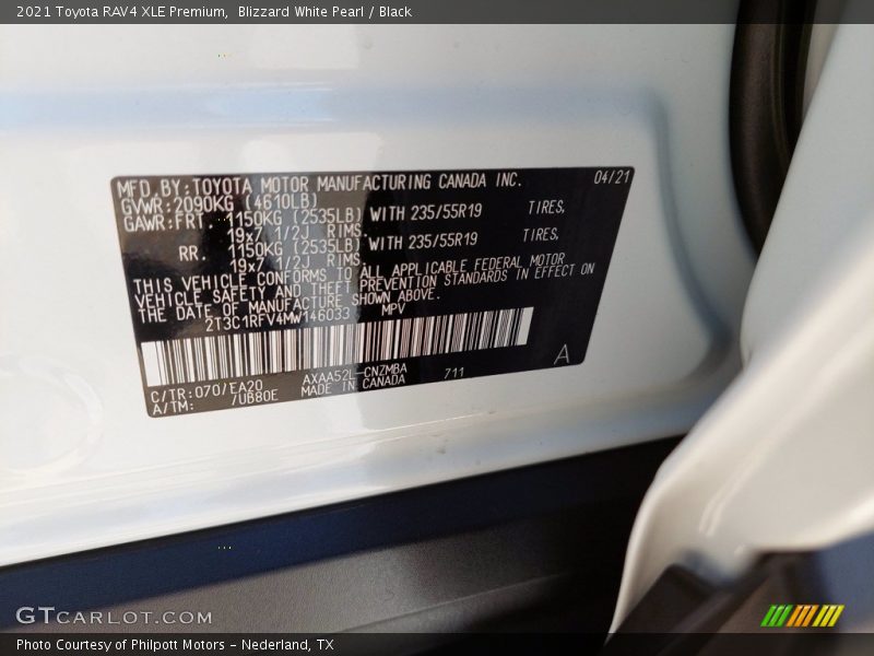 Blizzard White Pearl / Black 2021 Toyota RAV4 XLE Premium