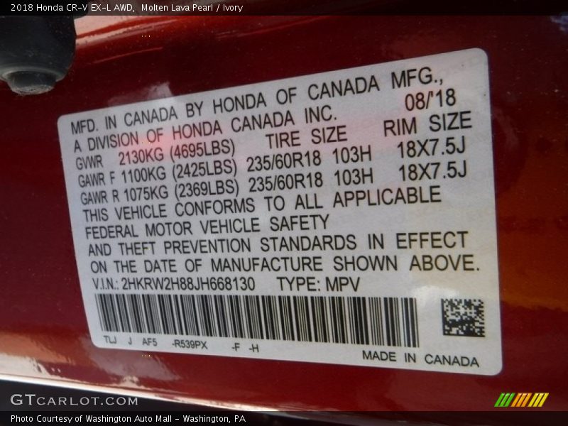 Molten Lava Pearl / Ivory 2018 Honda CR-V EX-L AWD