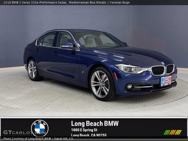 Mediterranean Blue Metallic / Venetian Beige 2018 BMW 3 Series 330e iPerformance Sedan