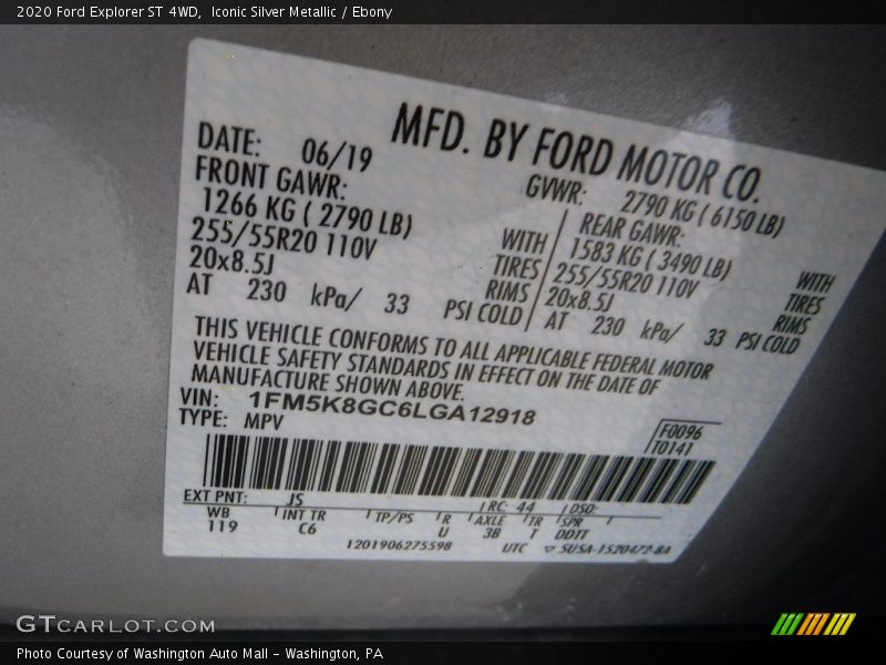 2020 Explorer ST 4WD Iconic Silver Metallic Color Code JS