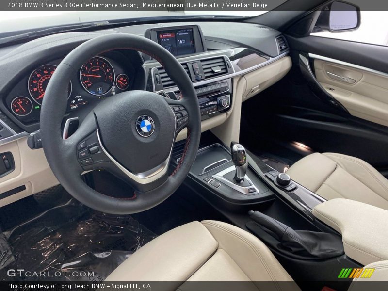 Mediterranean Blue Metallic / Venetian Beige 2018 BMW 3 Series 330e iPerformance Sedan