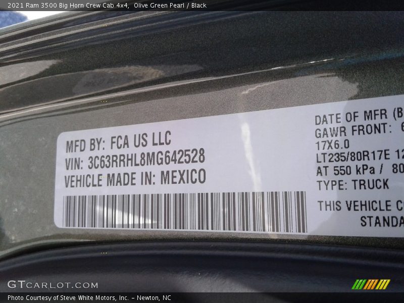 Olive Green Pearl / Black 2021 Ram 3500 Big Horn Crew Cab 4x4