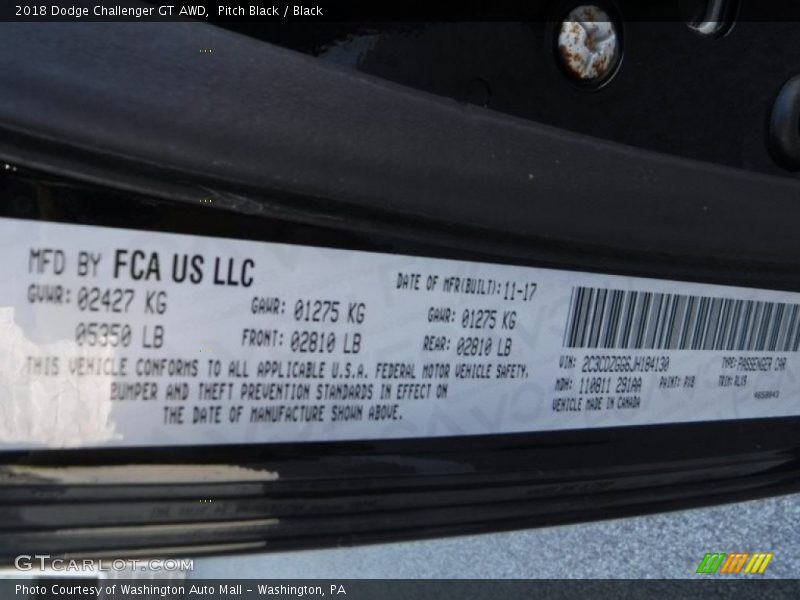 Pitch Black / Black 2018 Dodge Challenger GT AWD