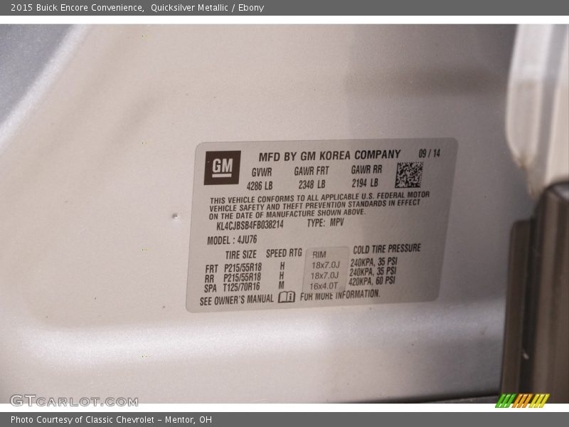 Quicksilver Metallic / Ebony 2015 Buick Encore Convenience