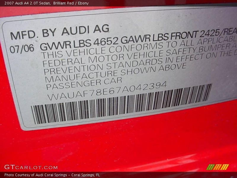 Brilliant Red / Ebony 2007 Audi A4 2.0T Sedan