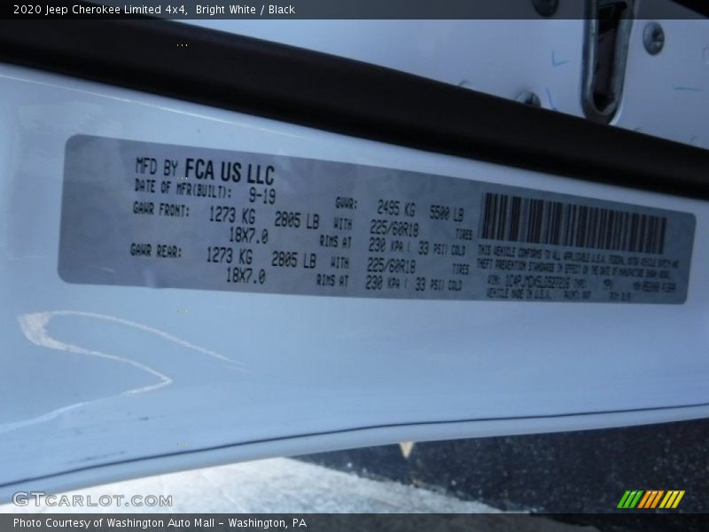 Bright White / Black 2020 Jeep Cherokee Limited 4x4