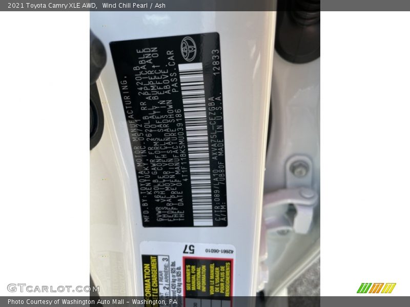 Wind Chill Pearl / Ash 2021 Toyota Camry XLE AWD
