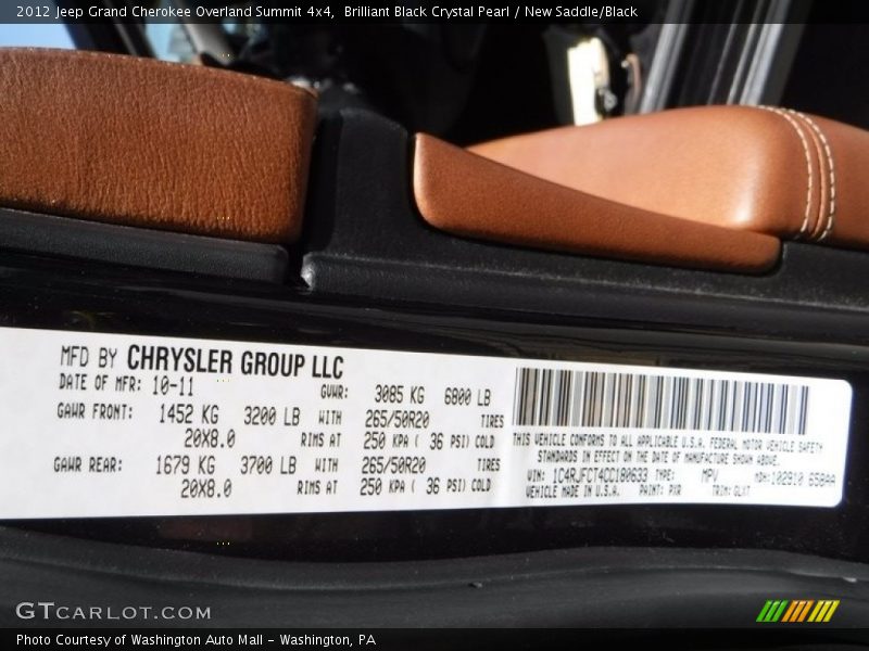 Brilliant Black Crystal Pearl / New Saddle/Black 2012 Jeep Grand Cherokee Overland Summit 4x4