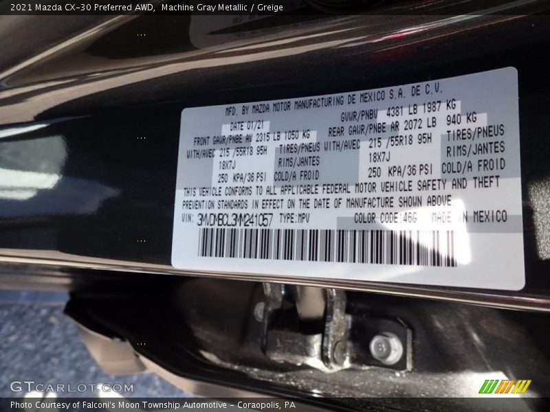 Machine Gray Metallic / Greige 2021 Mazda CX-30 Preferred AWD