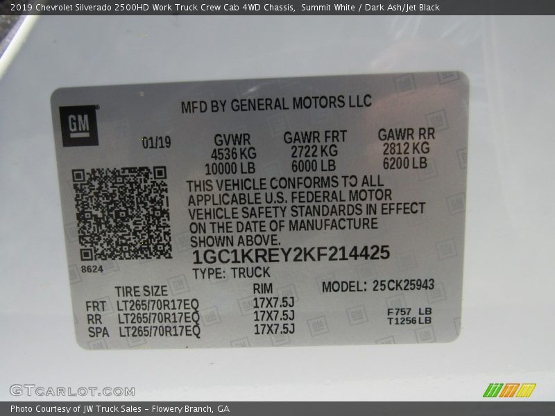 Summit White / Dark Ash/Jet Black 2019 Chevrolet Silverado 2500HD Work Truck Crew Cab 4WD Chassis