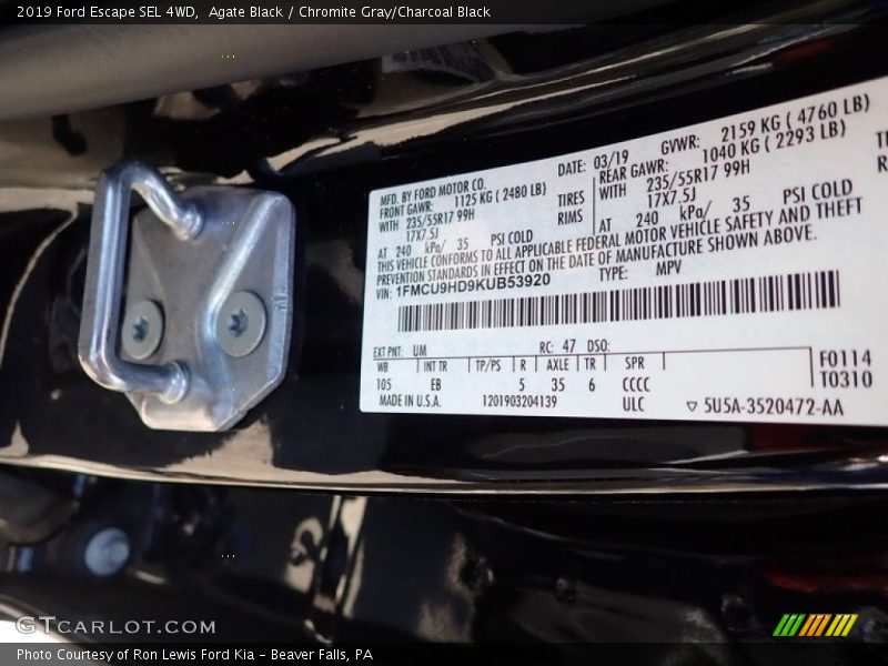 Agate Black / Chromite Gray/Charcoal Black 2019 Ford Escape SEL 4WD