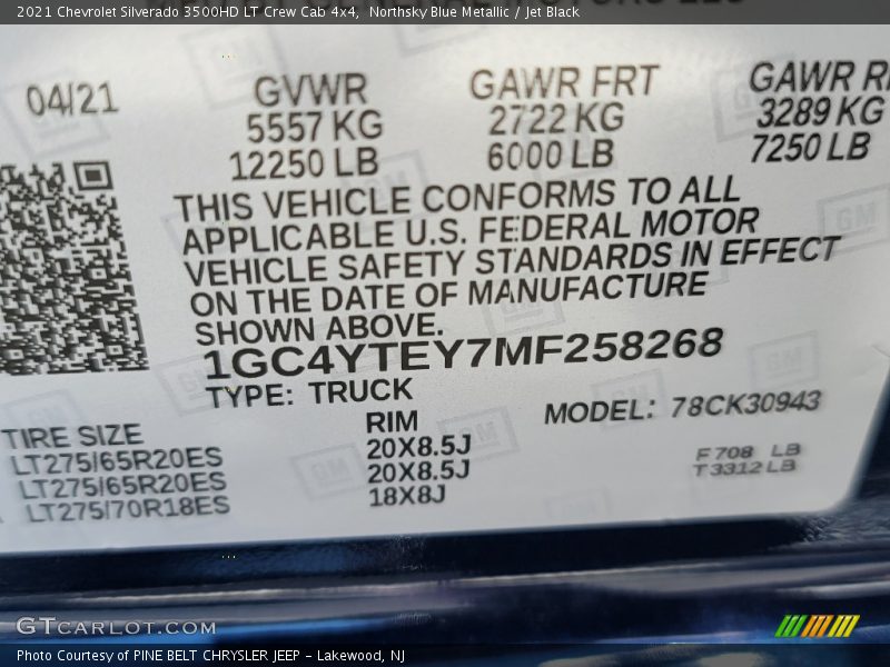 Northsky Blue Metallic / Jet Black 2021 Chevrolet Silverado 3500HD LT Crew Cab 4x4