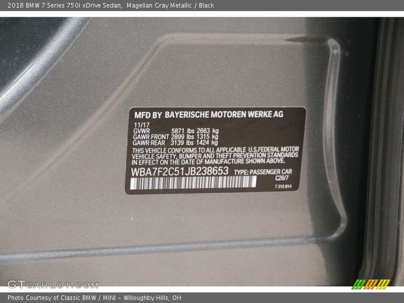2018 7 Series 750i xDrive Sedan Magellan Gray Metallic Color Code C26