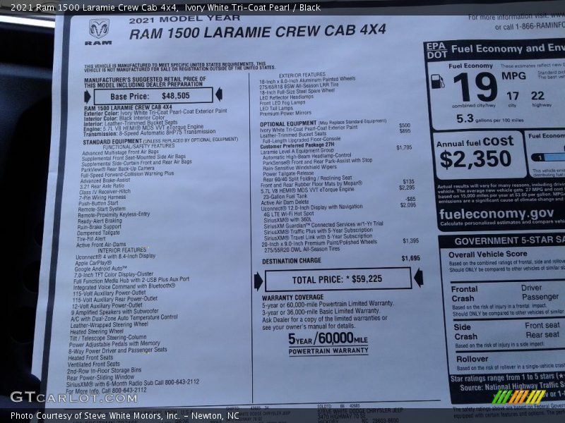 Ivory White Tri-Coat Pearl / Black 2021 Ram 1500 Laramie Crew Cab 4x4