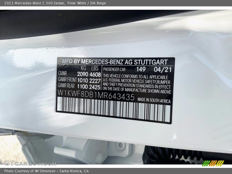 Polar White / Silk Beige 2021 Mercedes-Benz C 300 Sedan