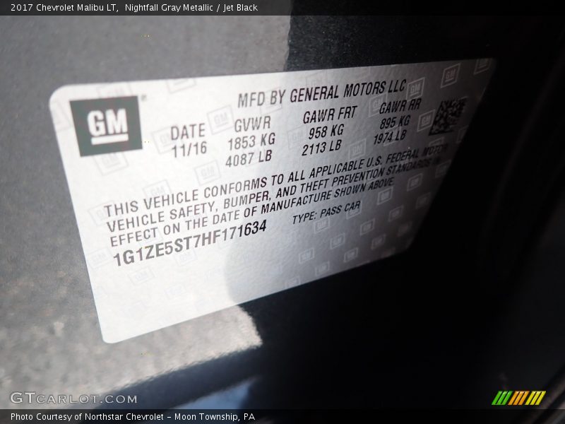 Nightfall Gray Metallic / Jet Black 2017 Chevrolet Malibu LT