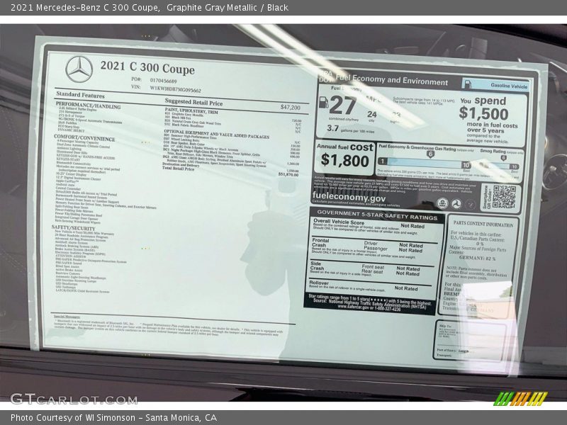 Graphite Gray Metallic / Black 2021 Mercedes-Benz C 300 Coupe